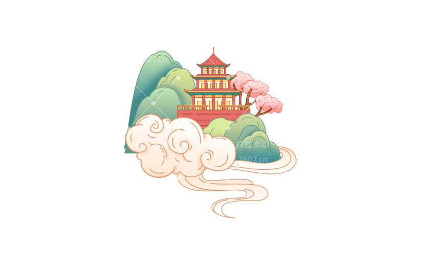 中国风元宵节房子元素贴纸