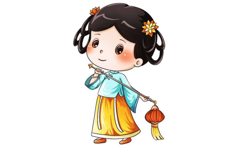 手绘-卡通国潮人物插画贴纸-灯笼