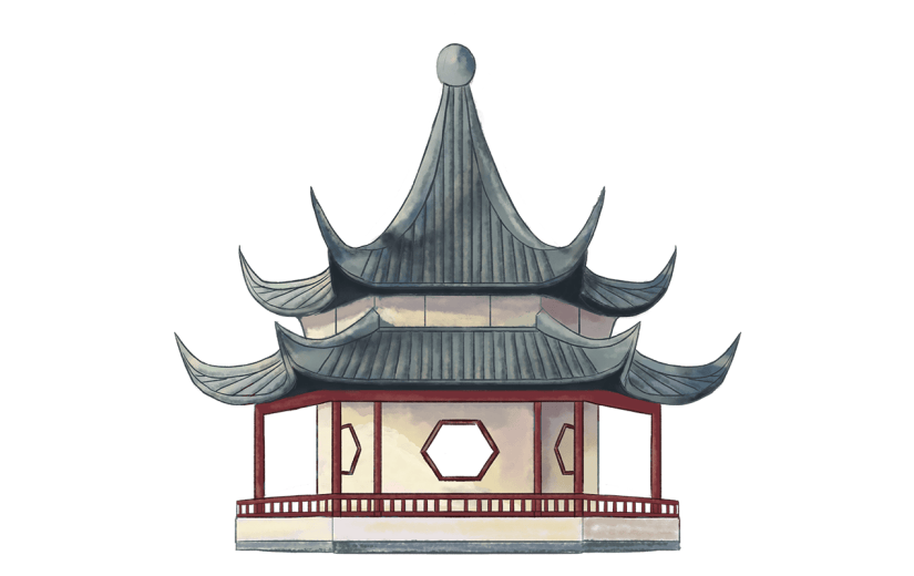 中国风-园林亭台楼阁素材贴纸-亭子