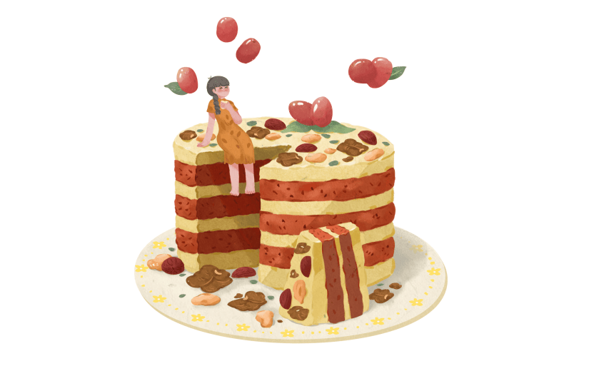 版画水墨-重阳节美食元素贴纸