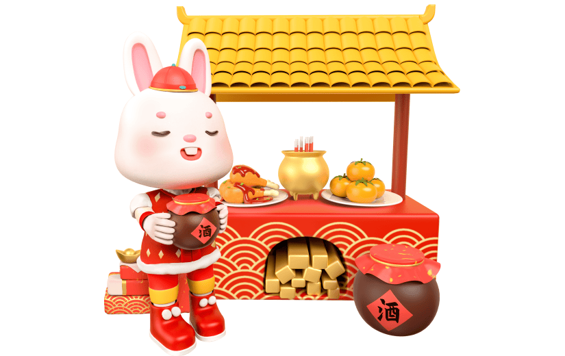 3D兔年春节年俗氛围-拜灶神