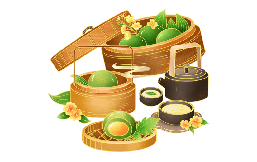 清明节清明中国风插画青团美食组合元素素材