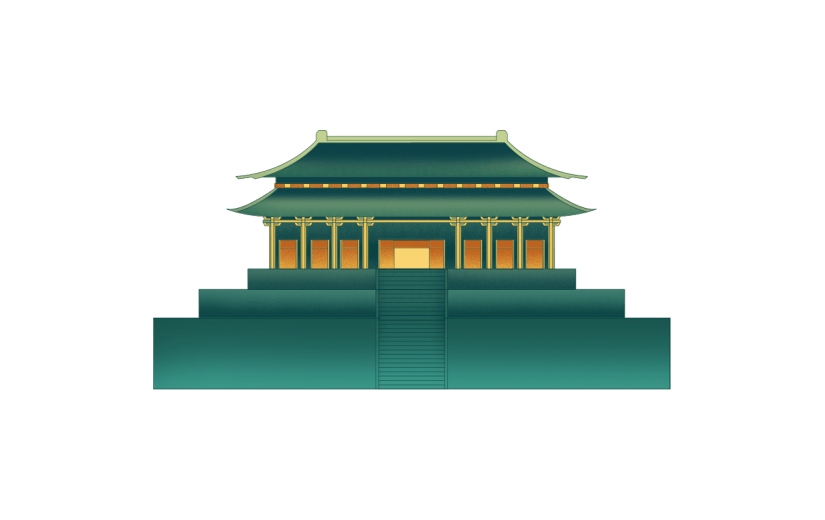 黄绿塔楼中秋节中国风元素贴纸