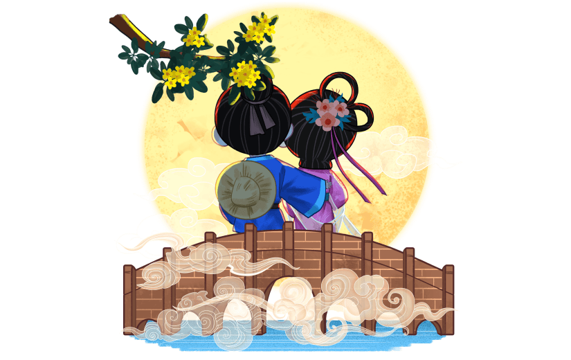 手绘-卡通七夕牛郎织女人物场景1