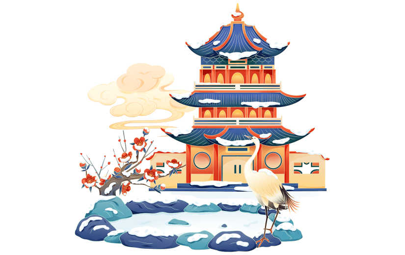 传统节气小雪大雪冬天冬季中国风国潮建筑场景元素