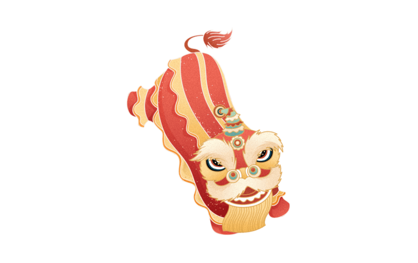 中国风春节狮子元素贴纸