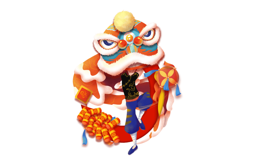 中国风春节舞狮元素贴纸