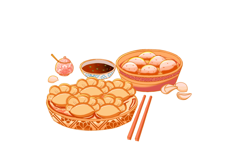 手绘冬季饺子汤圆喜庆贴纸
