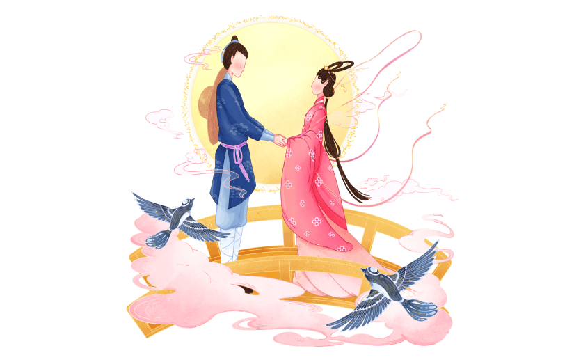 金边中国风七夕节元素人物场景4
