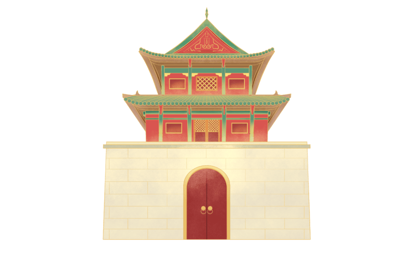 手绘-中国风传统建筑贴纸-建筑