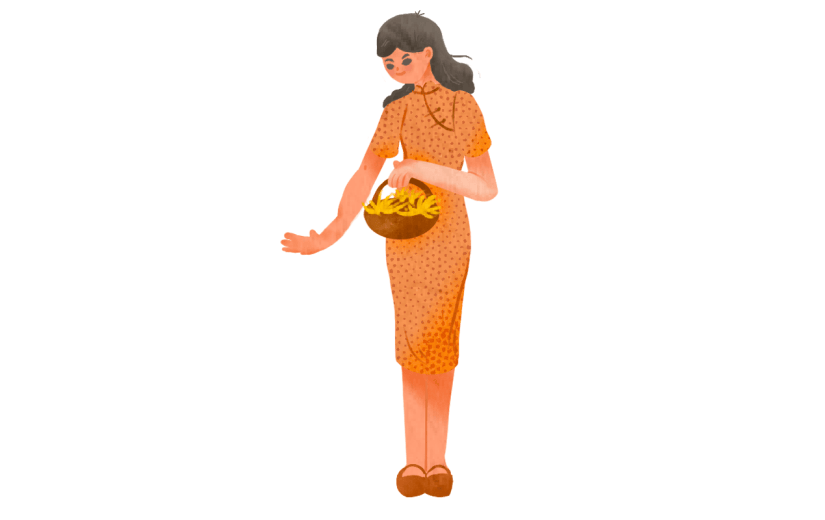 重阳节美食元素贴纸-撒花女人