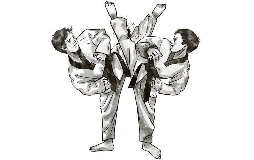 手绘-水墨跆拳道人物场景插画10