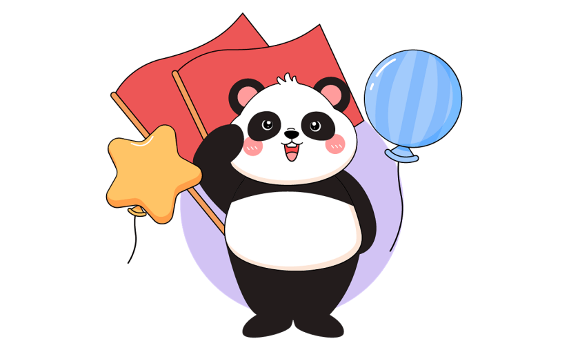 国庆节十一74周年插画手绘熊猫庆祝元素素材