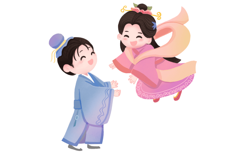 手绘-七夕可爱牛郎织女人物插画8