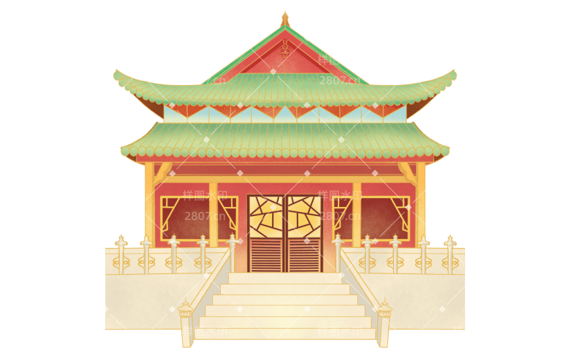 手绘-中国风传统建筑贴纸-建筑