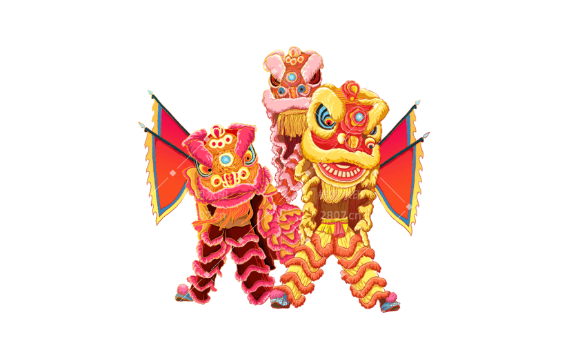 中国风春节舞狮元素贴纸