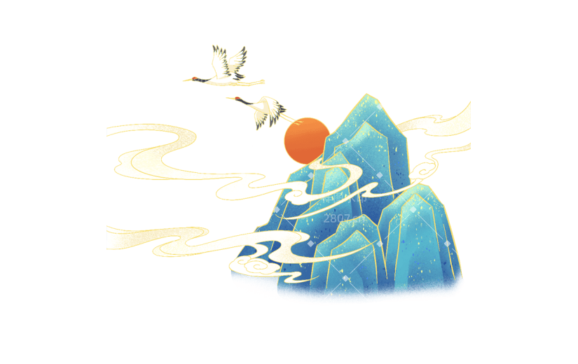 中国风中式国潮插画山水元素素材