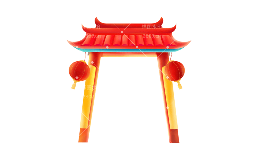 卡通感春节门坊元素贴纸