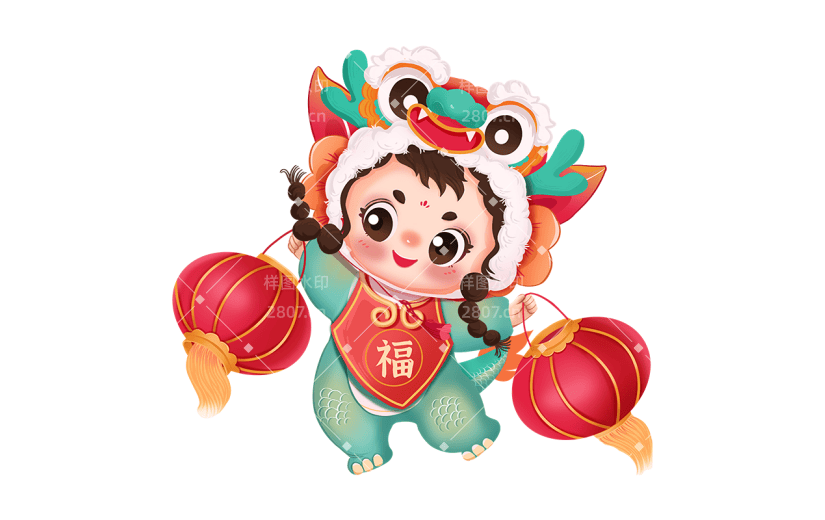 春节新年过年龙年除夕中国风插画国潮人物元素素材