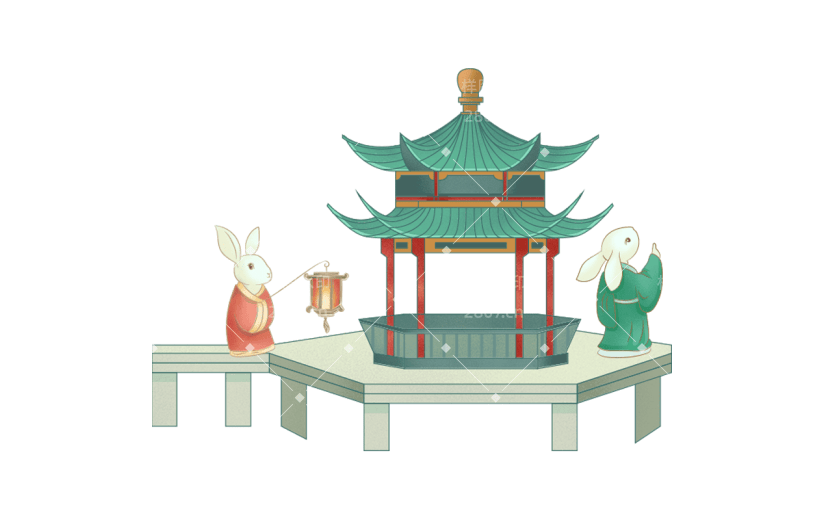 亭子兔子中国风中秋节元素贴纸