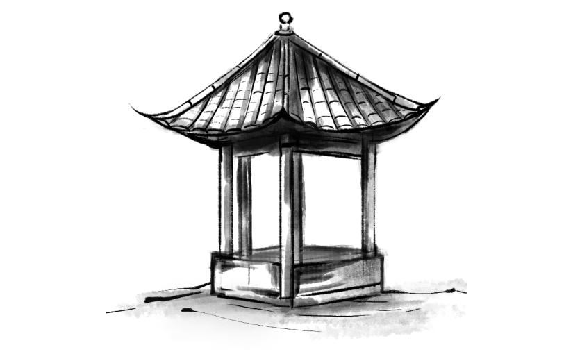 手绘-中国风水墨风建筑贴纸-亭子