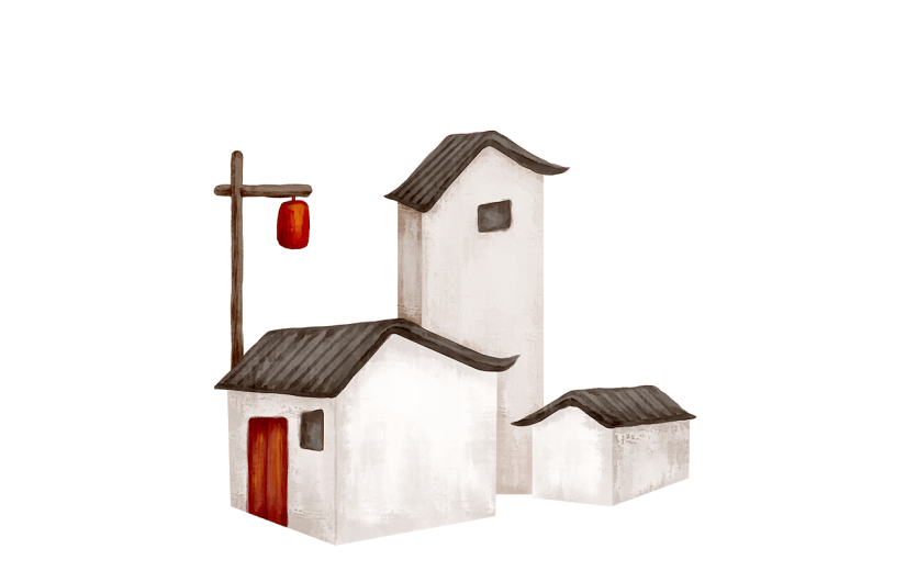 水墨-徽派建筑常规贴纸-屋子