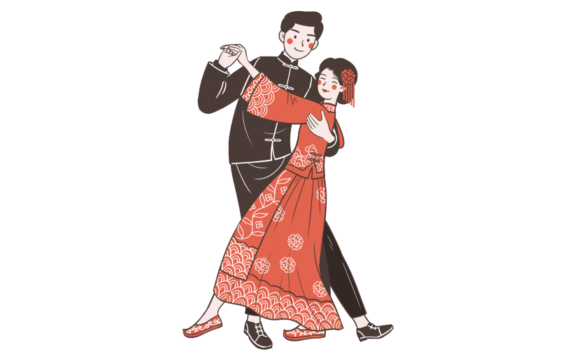 手绘喜庆中国风婚礼新人贴纸1