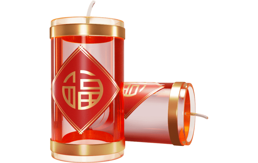 龙年春节新年3D玻璃质感新年鞭炮物品元素素材