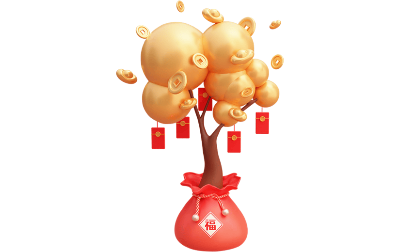 春节新年过年龙年3D立体C4D发财树元素素材