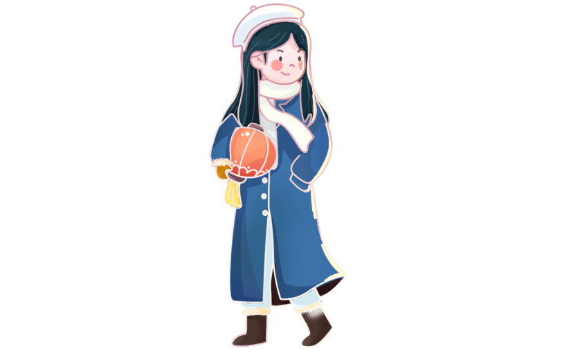 手绘冬季女孩灯笼创意贴纸
