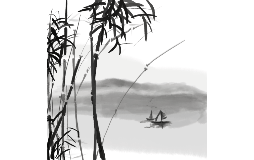 手绘-中国风水墨风场景贴纸