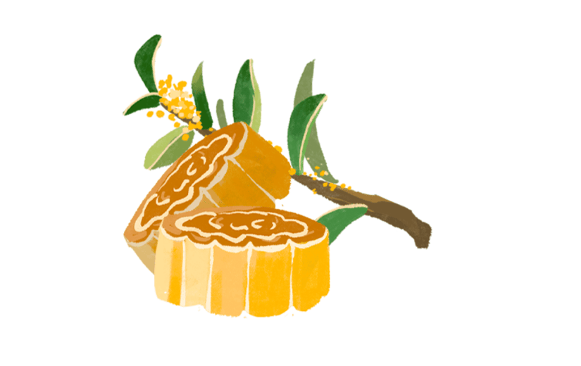 手绘-中秋元素-桂花月饼