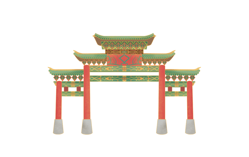 手绘-中国风传统建筑贴纸-大门