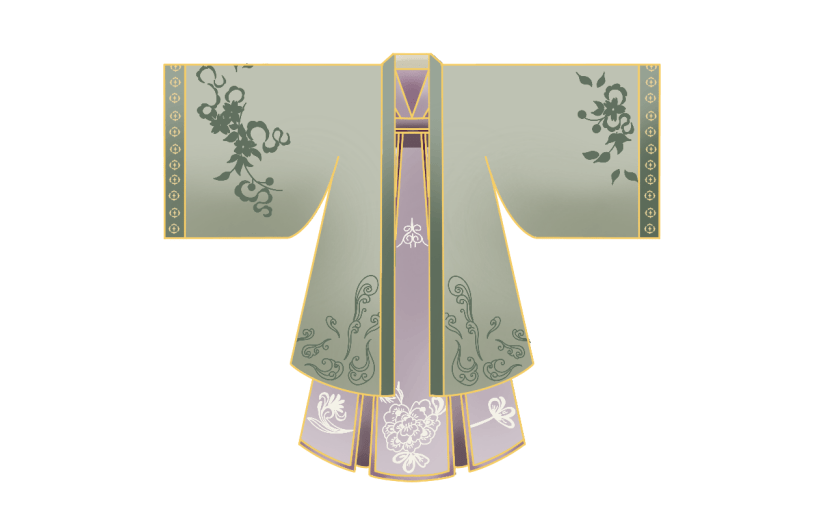 手绘中国风青色汉服元素