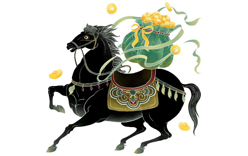 马年中式感敦煌风插画马元素