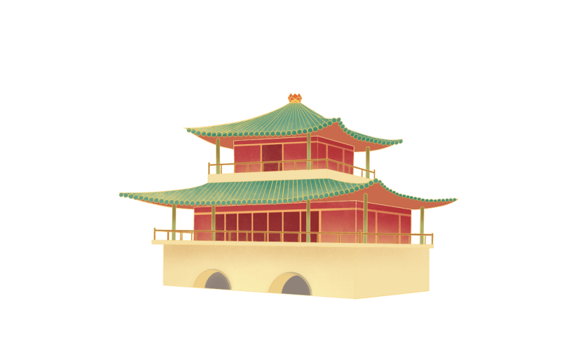 手绘-中国风传统建筑贴纸-建筑