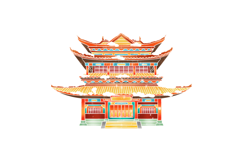 小雪节气通用国潮中国风传统建筑元素贴纸