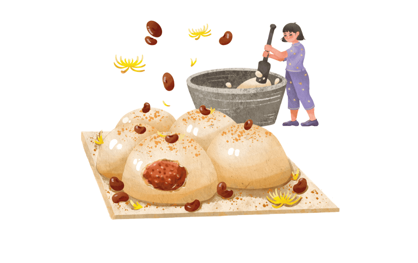 版画水墨-重阳节美食元素贴纸