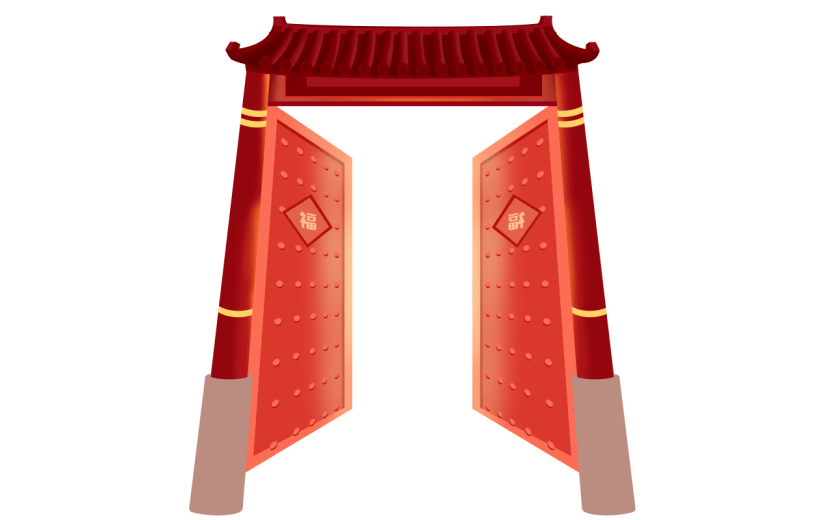 卡通感春节大门元素贴纸