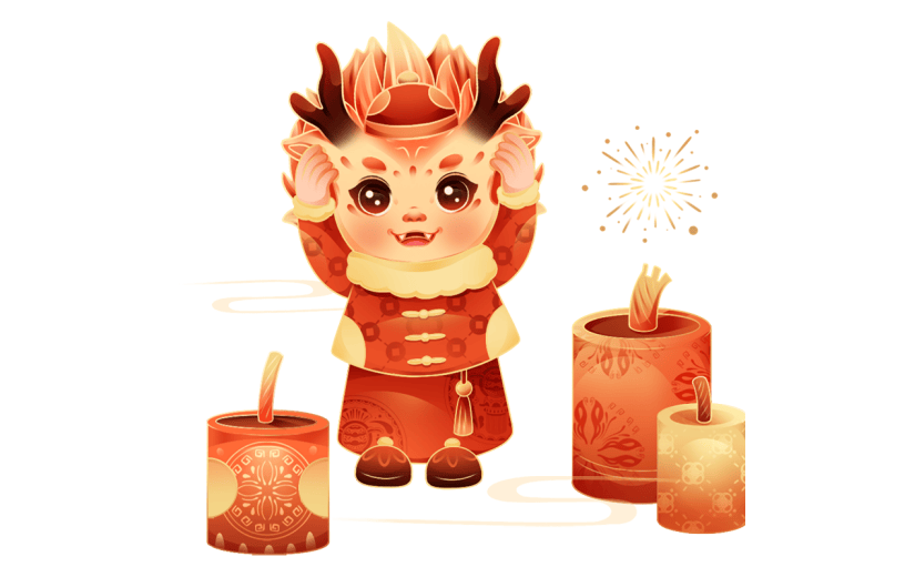 龙年春节新年新春除夕过年2024中国风国潮龙放鞭炮元素素材