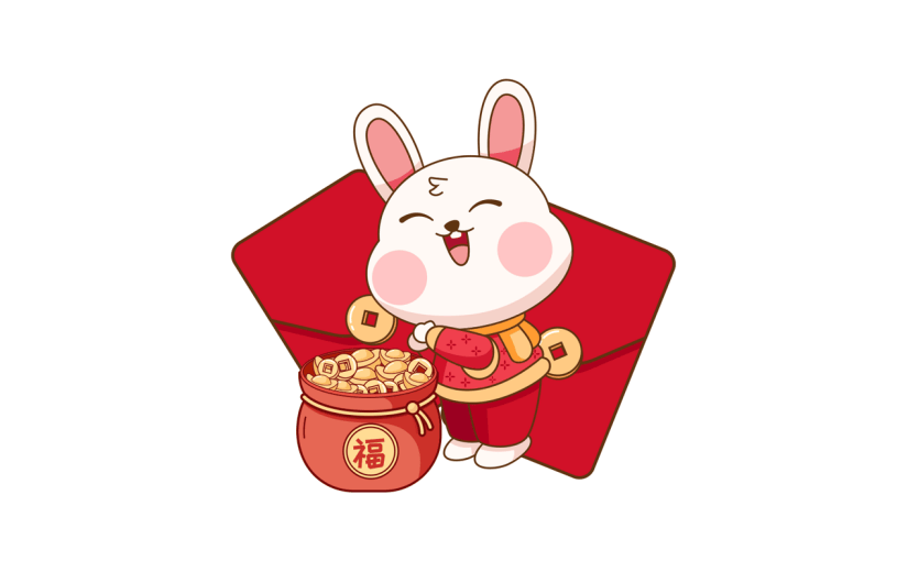 卡通感春节兔子元素贴纸