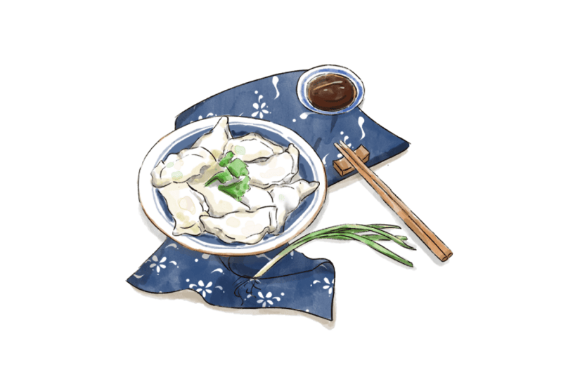 手绘风冬至饺子元素贴纸
