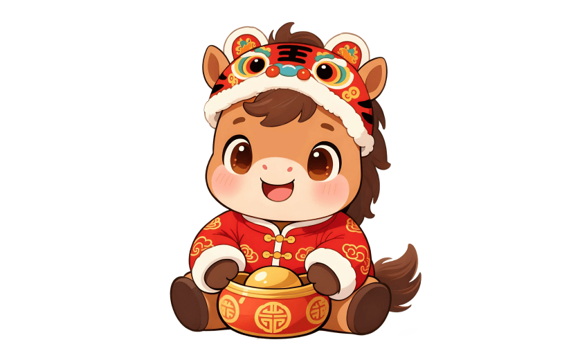 马年卡通感插画可爱小马元宝元素
