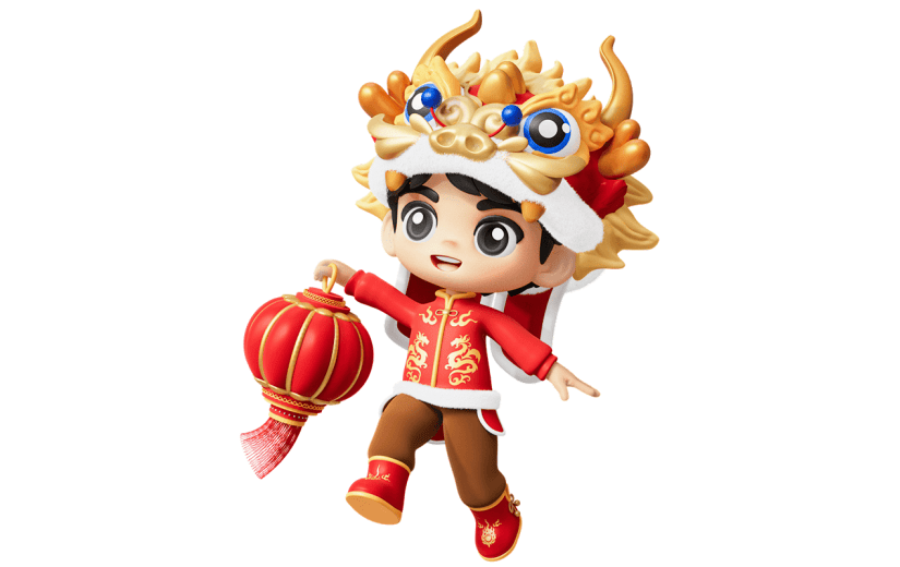 春节龙年新年过年新春除夕中国风3D立体C4D男孩人物免抠元素