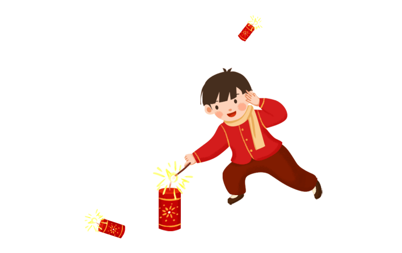 卡通感春节放鞭炮元素贴纸