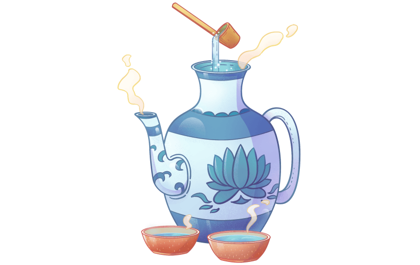 手绘-中国风插画贴纸-酒壶