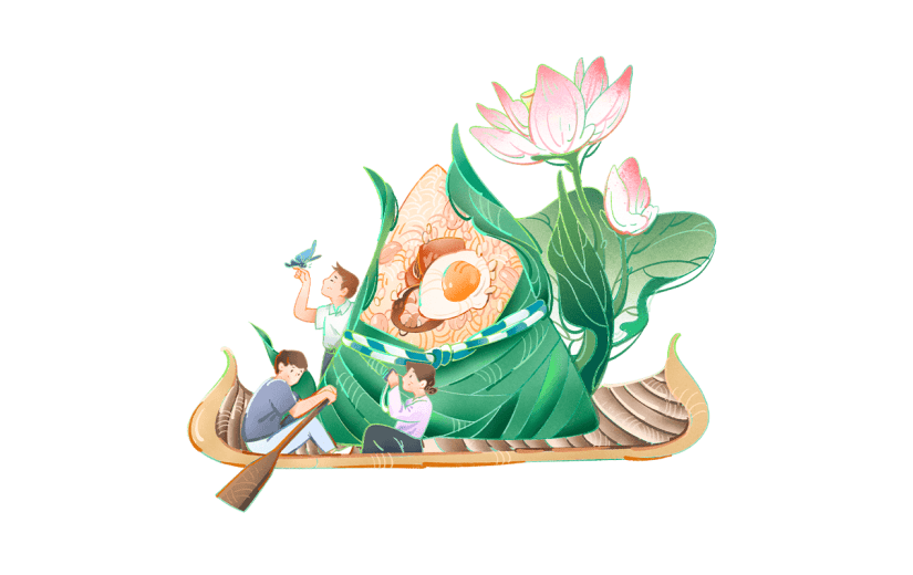 卡通感端午节一家人元素贴纸