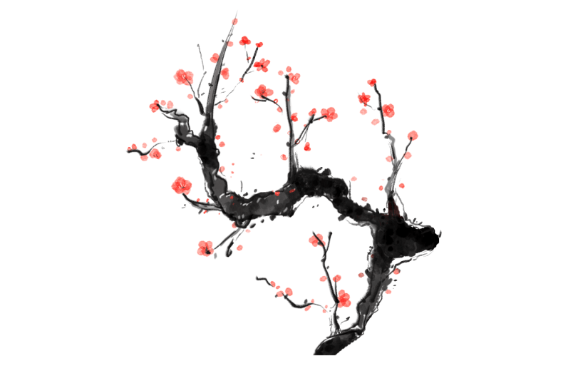水墨中国风植物元素贴纸-梅花