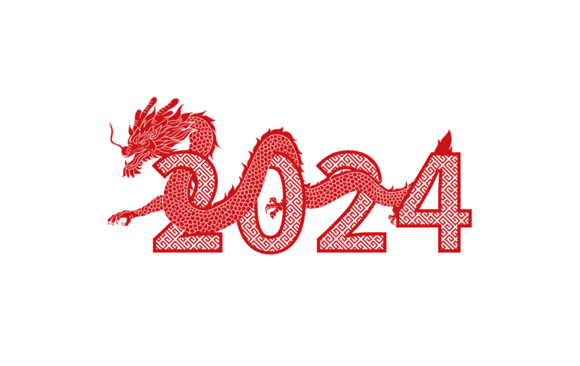春节新春新年龙年剪纸中国风2024红色龙贴纸元素素材
