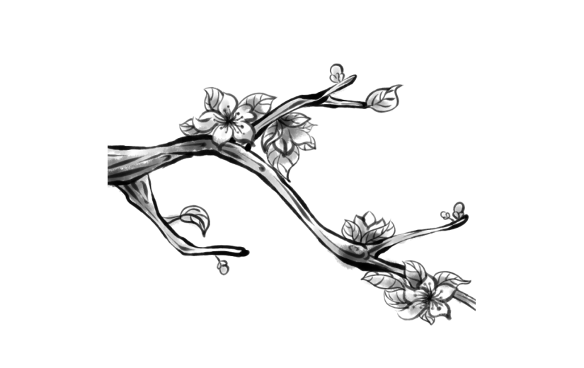 水墨风-桃花花枝贴纸元素